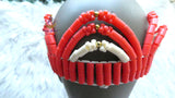 PrestigeApplause Nigerian Orange Mixed White Edo Coral Crown Necklace Purse Blouse wedding Bridal Party Beaded Edo Igbo Hat Cap