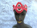PrestigeApplause Nigerian Orange Mixed White Edo Coral Crown Necklace Purse Blouse wedding Bridal Party Beaded Edo Igbo Hat Cap