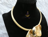 Gold Plated Statement Jewellery Set | Necklace, Earrings, Ring & Bracelet Set | Elegant Women's Gift | Bridal Jewellery