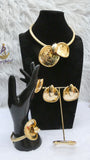 Gold Plated Statement Jewellery Set | Necklace, Earrings, Ring & Bracelet Set | Elegant Women's Gift | Bridal Jewellery