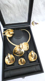 Gold Plated Statement Jewellery Set | Necklace, Earrings, Ring & Bracelet Set | Elegant Women's Gift | Bridal Jewellery