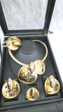 Gold Plated Statement Jewellery Set | Necklace, Earrings, Ring & Bracelet Set | Elegant Women's Gift | Bridal Jewellery