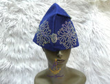 PrestigeApplause Royal Blue Stoned African Men Aso Oke Yoruba Fila Cap Party Groom Men Nigerian Hat
