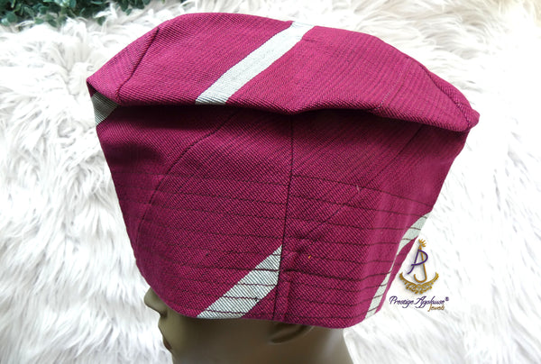 PrestigeApplause Powder Blue Mixed Maroon Men Aso Oke Yoruba Fila Cap Party Groom Men Nigerian Hat