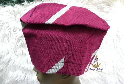 PrestigeApplause Powder Blue Mixed Maroon Men Aso Oke Yoruba Fila Cap Party Groom Men Nigerian Hat