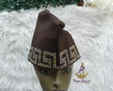PrestigeApplause Chocolate Brown Stoned Design Style Aso Oke African Nigerian Men Yoruba Fila Cap