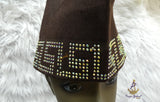 PrestigeApplause Chocolate Brown Stoned Design Style Aso Oke African Nigerian Men Yoruba Fila Cap