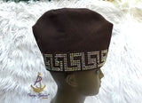 PrestigeApplause Chocolate Brown Stoned Design Style Aso Oke African Nigerian Men Yoruba Fila Cap