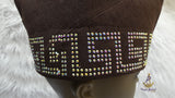 PrestigeApplause Chocolate Brown Stoned Design Style Aso Oke African Nigerian Men Yoruba Fila Cap