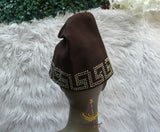 PrestigeApplause Chocolate Brown Stoned Design Style Aso Oke African Nigerian Men Yoruba Fila Cap