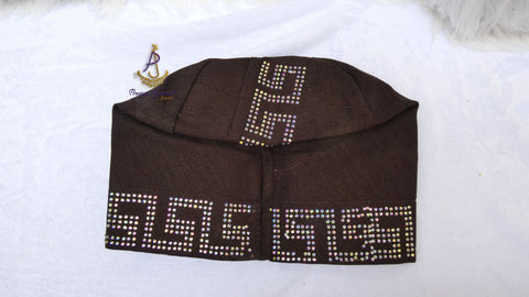PrestigeApplause Chocolate Brown Stoned Design Style Aso Oke African Nigerian Men Yoruba Fila Cap