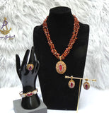PrestigeApplause Luxury Red Jasper Gemstone Jewellery Set | Natural Stone Necklace, Pendant, Earrings, Bracelet & Ring | African Statement Jewellery | Wedding Gift for Women