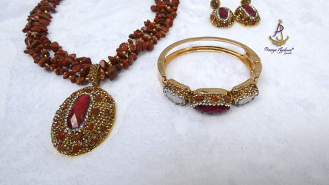 PrestigeApplause Luxury Red Jasper Gemstone Jewellery Set | Natural Stone Necklace, Pendant, Earrings, Bracelet & Ring | African Statement Jewellery | Wedding Gift for Women
