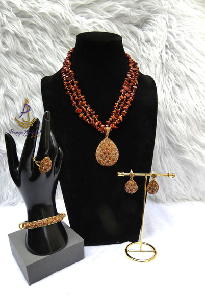 PrestigeApplause Luxury Brown Jasper Gemstone Jewellery Set | Necklace, Pendant, Earrings, Bracelet & Ring |  Wedding Gift for Women