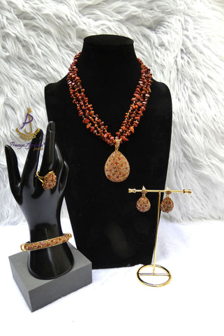 PrestigeApplause Luxury Brown Jasper Gemstone Jewellery Set | Necklace, Pendant, Earrings, Bracelet & Ring |  Wedding Gift for Women