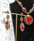 Luxury Red Crystal Jewellery Set | Gold Plated Statement Necklace, Earrings, Bracelet Ring | Bridal Wedding Jewellery | Elegant Gift for Women