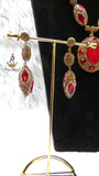 Luxury Red Crystal Jewellery Set | Gold Plated Statement Necklace, Earrings, Bracelet Ring | Bridal Wedding Jewellery | Elegant Gift for Women