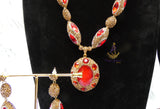 Luxury Red Crystal Jewellery Set | Gold Plated Statement Necklace, Earrings, Bracelet Ring | Bridal Wedding Jewellery | Elegant Gift for Women