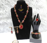 Luxury Red Crystal Jewellery Set | Gold Plated Statement Necklace, Earrings, Bracelet Ring | Bridal Wedding Jewellery | Elegant Gift for Women