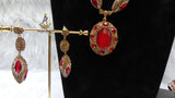 Luxury Red Crystal Jewellery Set | Gold Plated Statement Necklace, Earrings, Bracelet Ring | Bridal Wedding Jewellery | Elegant Gift for Women