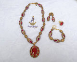 Luxury Red Crystal Jewellery Set | Gold Plated Statement Necklace, Earrings, Bracelet Ring | Bridal Wedding Jewellery | Elegant Gift for Women