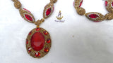 Luxury Red Crystal Jewellery Set | Gold Plated Statement Necklace, Earrings, Bracelet Ring | Bridal Wedding Jewellery | Elegant Gift for Women