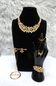 PrestigeApplause Luxury Gold Floral Statement Jewellery Set | Gold Necklace, Earrings, Bracelet & Ring | Wedding Jewellery for Women | Bridal Gift | Luxury Flower Jewellery