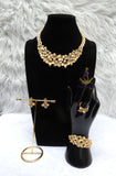 PrestigeApplause Luxury Gold Floral Statement Jewellery Set | Gold Necklace, Earrings, Bracelet & Ring | Wedding Jewellery for Women | Bridal Gift | Luxury Flower Jewellery