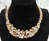 PrestigeApplause Luxury Gold Floral Statement Jewellery Set | Gold Necklace, Earrings, Bracelet & Ring | Wedding Jewellery for Women | Bridal Gift | Luxury Flower Jewellery