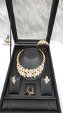 PrestigeApplause Luxury Gold Floral Statement Jewellery Set | Gold Necklace, Earrings, Bracelet & Ring | Wedding Jewellery for Women | Bridal Gift | Luxury Flower Jewellery