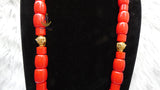 Red Igbo Elephant Tusk Red Coral with Lion Gold Accessories Groom men African Beads Necklace Bracelet Jewellery Wedding Set - For Male