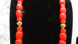 Red Igbo Elephant Tusk Red Coral with Lion Gold Accessories Groom men African Beads Necklace Bracelet Jewellery Wedding Set - For Male