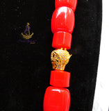 Red Igbo Elephant Tusk Red Coral with Lion Gold Accessories Groom men African Beads Necklace Bracelet Jewellery Wedding Set - For Male