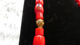 Red Igbo Elephant Tusk Red Coral with Lion Gold Accessories Groom men African Beads Necklace Bracelet Jewellery Wedding Set - For Male