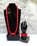 Red Igbo Elephant Tusk Red Coral with Lion Gold Accessories Groom men African Beads Necklace Bracelet Jewellery Wedding Set - For Male