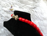 Red Igbo Elephant Tusk Red Coral with Lion Gold Accessories Groom men African Beads Necklace Bracelet Jewellery Wedding Set - For Male