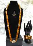 Gold Mix Coral Men Traditional Groom bead necklace bracelet set with gold-plated accessories jewellery - weddings, traditional ceremonies