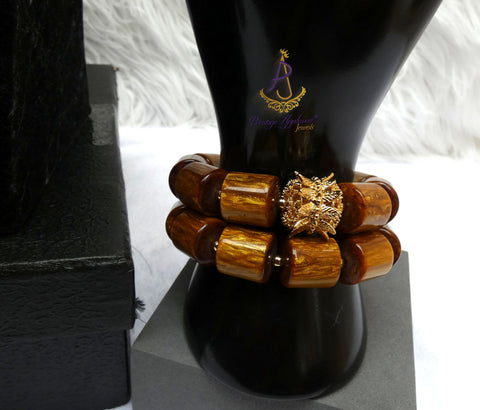 Gold Mix Coral Men Traditional Groom bead necklace bracelet set with gold-plated accessories jewellery - weddings, traditional ceremonies
