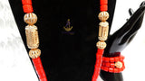 Red Igbo Elephant Tusk Red Coral Groom men African Beads Necklace with 3 Bracelet Jewellery Wedding Set