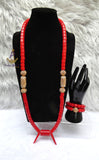 Red Igbo Elephant Tusk Red Coral Groom men African Beads Necklace with 3 Bracelet Jewellery Wedding Set