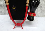 Red Igbo Elephant Tusk Red Coral Groom men African Beads Necklace with 3 Bracelet Jewellery Wedding Set