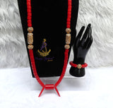Red Igbo Elephant Tusk Red Coral Groom men African Beads Necklace with 3 Bracelet Jewellery Wedding Set