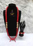 Red Igbo Elephant Tusk Red Coral Groom men African Beads Necklace with 3 Bracelet Jewellery Wedding Set