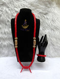 Red Igbo Elephant Tusk Red Coral Groom men African Beads Necklace with 3 Bracelet Jewellery Wedding Set