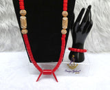 Red Igbo Elephant Tusk Red Coral Groom men African Beads Necklace with 3 Bracelet Jewellery Wedding Set
