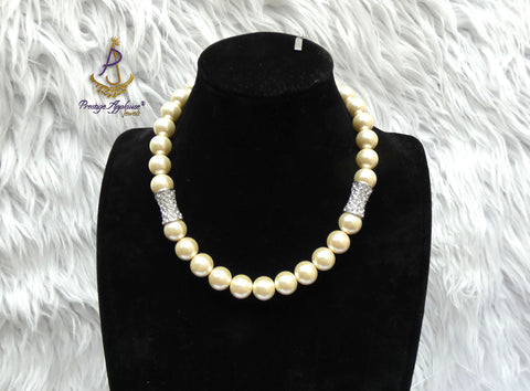 Beautiful Cream White Pearl Beads Crystal Silver Necklace Jewellery Gift Ladies
