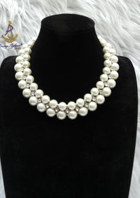 Cream White Pearl Beads Crystal Silver Bridal Cocktail Party Necklace Jewellery Gift Ladies