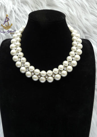 Cream White Light Champagne Pearl Beads Crystal Silver Bridal Cocktail Party Necklace Jewellery Gift Ladies