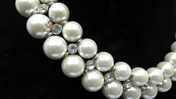 Cream White Light Champagne Pearl Beads Crystal Silver Bridal Cocktail Party Necklace Jewellery Gift Ladies