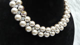 Cream White Light Champagne Pearl Beads Crystal Silver Bridal Cocktail Party Necklace Jewellery Gift Ladies